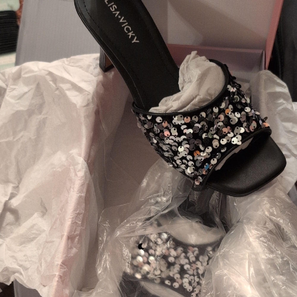 Lisa Vicky Black Sequin Women's Heels